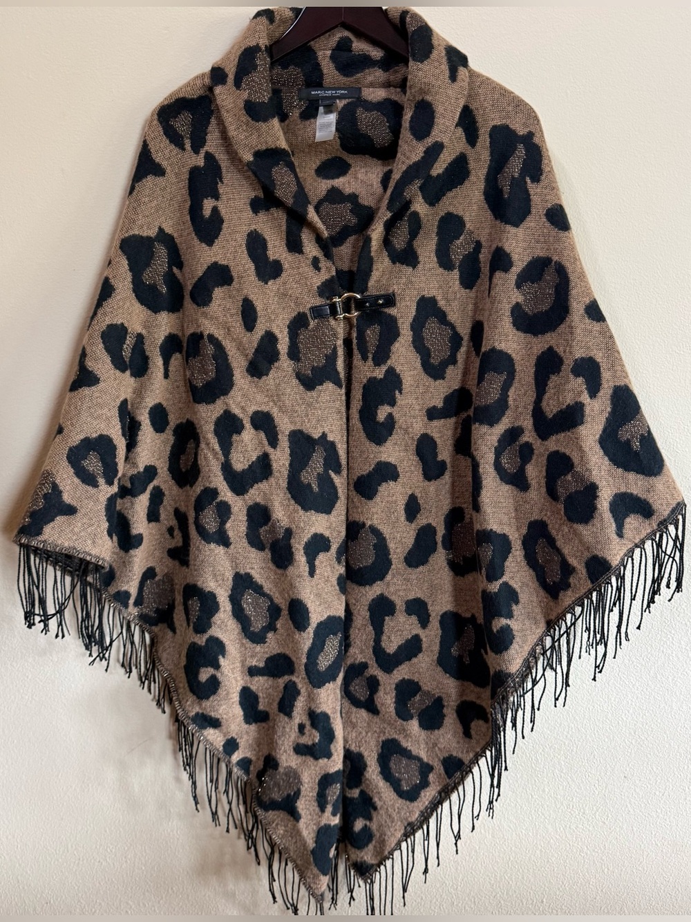Marc New York Leopard Print Fringe Cape - Black and Brown